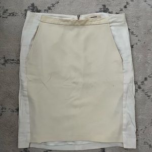 J Brand knee-length skirt. White linen and cotton, lined with leather.